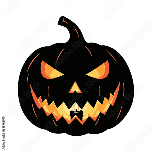 Scary jack o lantern silhouette with candlelight isolated on white background