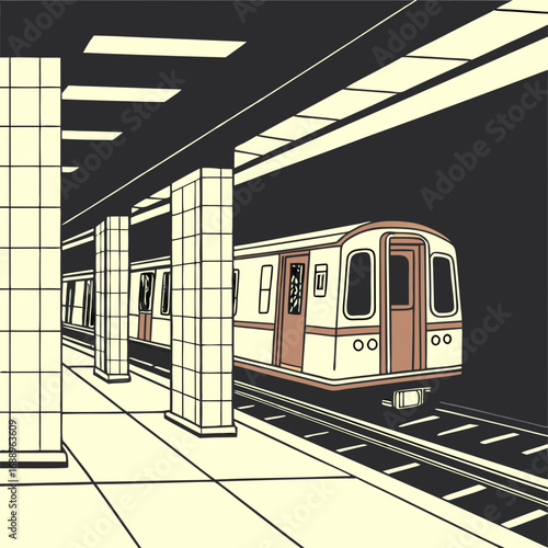 Subway Train Arriving at Platform: A Minimalist Illustration
