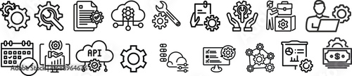 Setting glyph solid icons. Containing update, repair, setup, maintenance solid icons collection. Vector illustration. For website design, logo, app, template, ui, etc.Setting & Setup icon set. 