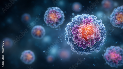 Futuristic oncology treatment concept with checkpoint inhibitors, monoclonal antibodies, and CAR T-cell therapy targeting cancer biomarkers, symbolizing personalized medicine and a