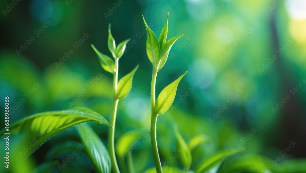 Naklejka premium Young plant growth in a lush green environment, symbolizing nature, growth, and new beginnings.