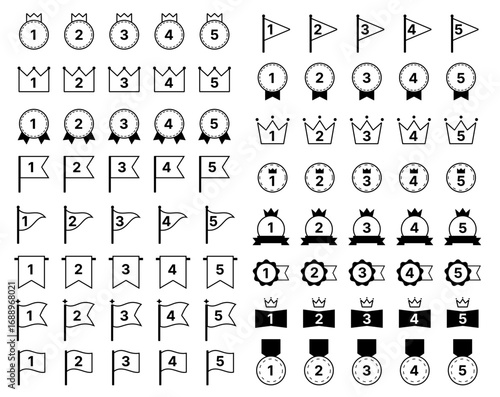 ランキング 順位 数字 あしらい ベクターアイコンセットイラスト モノクロ