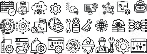 Setting glyph solid icons. Containing update, repair, setup, maintenance solid icons collection. Vector illustration. For website design, logo, app, template, ui, etc.Setting & Setup icon set. 