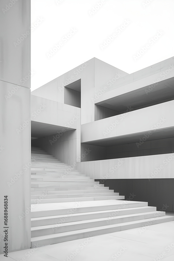 Obraz premium The modern outdoor wedding scene features rectangular and box-shaped architecture, geometric structures, and clean lines, evoking a minimalist, elegant atmosphere in black and white.