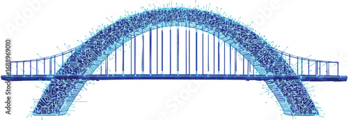 Futuristic Arch Bridge Design With Circuit Board Pattern And Blue Glow structure architecture.