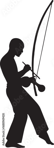 Berimbau silhouette vector of traditional Brazilian musical instrument used in Capoeira and folklore.
