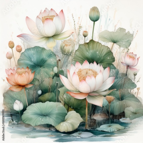 Wallpaper Mural garden of the sacred lotus flowers; beautiful water lily, Torontodigital.ca