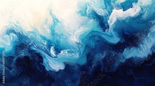 Abstract Blue Ocean Wave Painting  Fluid Art Texture