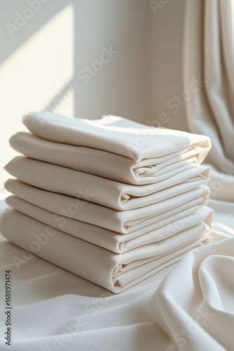 Folded white fabric scraps for applying your design. Mockup.