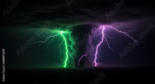 Dramatic storm with vibrant lightning and twisters