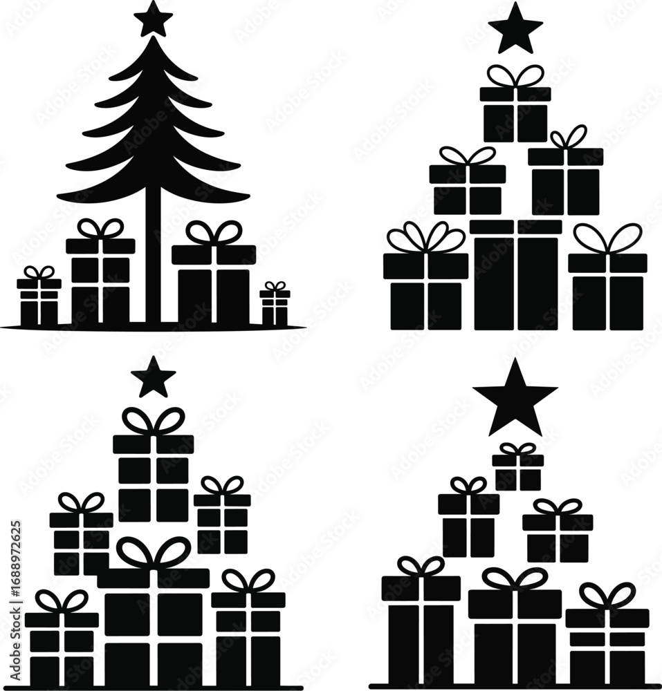 Fototapeta premium Children Dancing Silhouette – Holiday Christmas Tree Vector