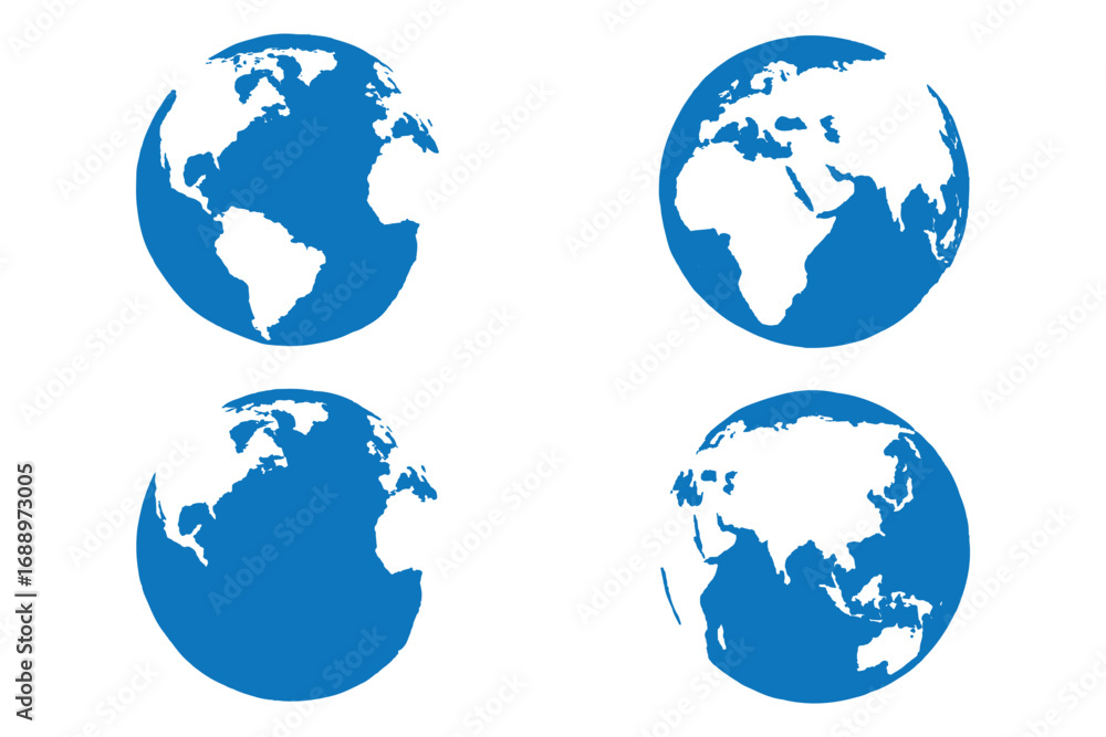 Fototapeta premium Curved world map silhouette, half globe of blue planet Earth, global business geography, worldwide international. Africa, Asia and America, Europe, Australia continents. Travel vector infographics