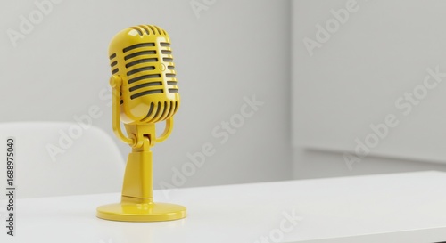 Retro yellow microphone on white table