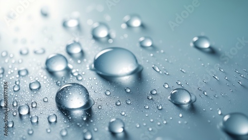 Wallpaper Mural Water droplets on a smooth surface, close-up. Scientific and nature scene, macro shot. Droplets, surface tension, liquid properties. The concept of water and liquid science. Torontodigital.ca