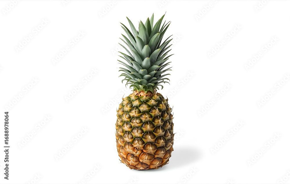 Fototapeta premium A pineapple whole with spiky crown, isolated 