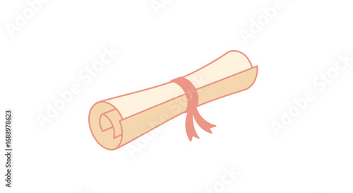 An Old Rolled Up Scroll Tied With A Pink Ribbon Is Shown On A White Background