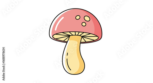 A charming cartoon illustration of a delightful pink and yellow mushroom with a rounded cap and a sturdy stem, perfect for whimsical designs and fantasy themes