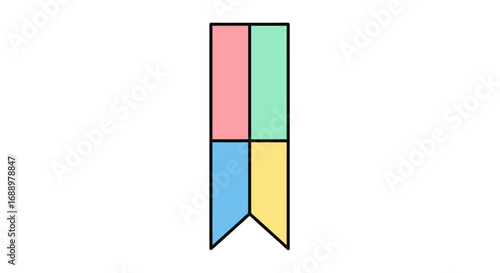 Abstract Four Sectioned Bookmark Design with Vivid Color Blocks and Notched Ends Suggesting Pages