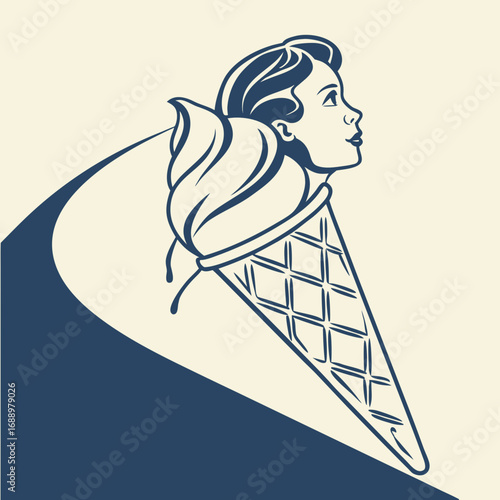 Vintage Ice Cream Cone with Woman's Profile vector