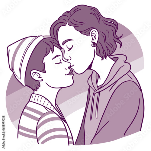 Couple Sharing a Tender Kiss with Eyes Closed Keywords: love, couple, romance, kiss, affection
