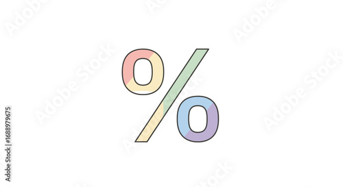 Illustrative percentage symbol with soft pastel rainbow colors and a clean white background highlighting abstract artistic representation of division and proportionality