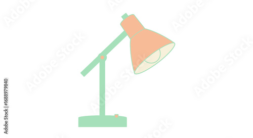 A minimalist desk lamp with an adjustable arm and a warm light emitting from its shade perfect for reading or task lighting in an office or study space