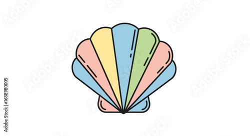 Vibrant Pastel Colored Seashell Illustration with Clean Lines on a White Background Minimalist Design Elements