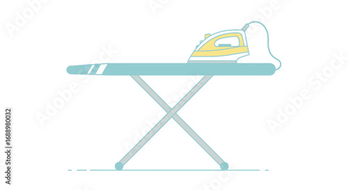 An Electric Clothes Iron Resting On A Blue Ironing Board With Foldable Legs Ready For Household Chores And Laundry Care