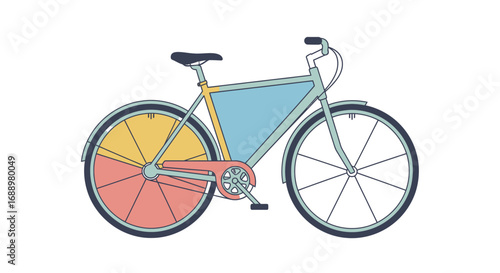 Stylish Illustrated Bicycle with Colorful Spokes and Geometric Frame Design for Urban Commuting and Recreational Cycling Adventures