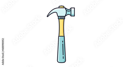 A common claw hammer with a light blue handle and a wooden grip section used for construction and woodworking projects