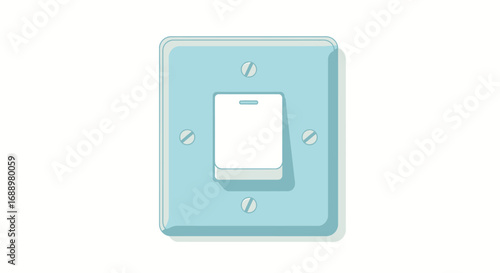 A retro pale blue light switch with a cream toggle rests on a white background illustrating vintage interior design elements