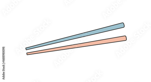 Two Wooden Chopsticks One Light Blue And The Other Light Orange Used For Eating Food On A White Background