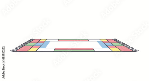 A Colorful Geometric Area Rug with a Repeating Pattern of Rectangles and Stripes in a Warm Color Palette
