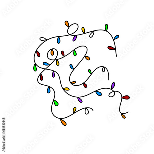 A colorful string of Christmas lights is drawn in a cartoon style