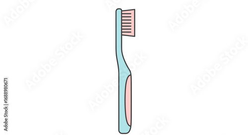 Illustrative Cartoon Style Drawing of a Teal and Pink Toothbrush for Daily Oral Hygiene and Dental Care Practices