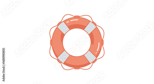 An Orange Life Buoy Ring Featuring White Stripes and Attached Ropes Against a White Background Indicating Safety and Rescue At Sea