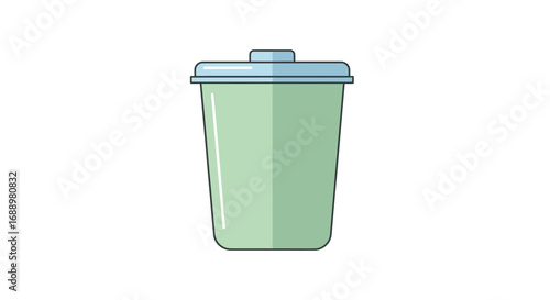 A Simple Illustration of a Light Green Trash Can with a Light Blue Lid on a White Background