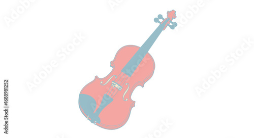 A charming hand drawn illustration of a pastel pink violin with light blue accents showcasing its elegant design and musical instrument artistry