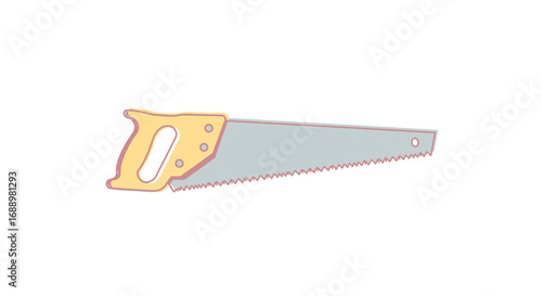 A classic hand saw designed for carpentry and woodworking projects featuring a sturdy wooden handle and a long serrated metal blade