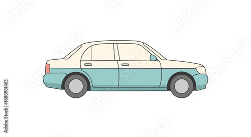 A Classic Two Tone Sedan Car Driven on the Road Side View illustration of an automobile Transport Vehicle
