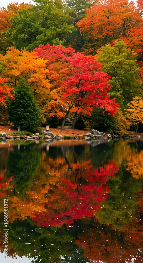 Fototapeta premium Vibrant Autumn Lake Reflection