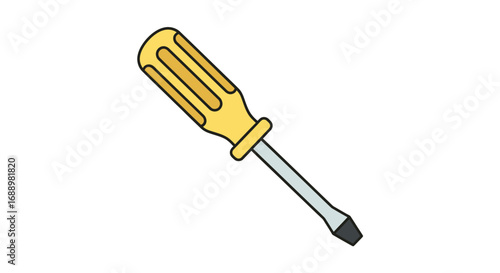 A simple illustration of a yellow handled flat head screwdriver used for various mechanical tasks and repairs