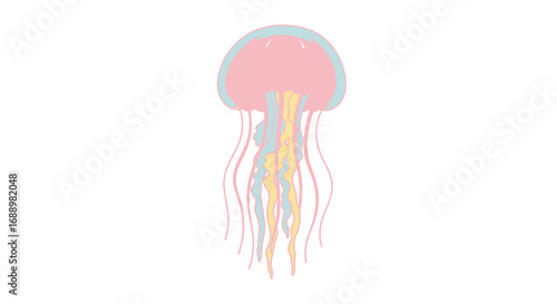 A Beautiful Jellyfish with Flowing Tentacles Floating Gracefully in the Deep Blue Ocean Waters