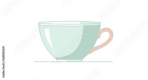 A Simple Illustration of a Pastel Blue Teacup with a Pink Handle Sitting on a White Surface