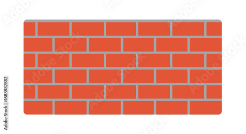 A classic brick wall pattern with red bricks and gray mortar is depicted in a flat design style showcasing a simple architectural element