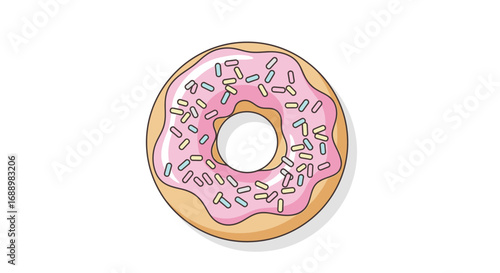 A delicious round sweet pastry covered in pink frosting and colorful sprinkles a delightful treat for any occasion