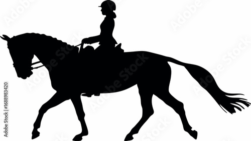 Elegant equestrian showcases grace and power astride a majestic horse in a dynamic silhouette