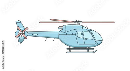 A sleek light blue helicopter with a detailed design showing its rotor blades tail rotor and landing skids against a white background perfect for aviation enthusiasts