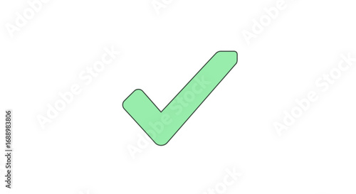 A simple light green checkmark icon isolated on a plain white background representing confirmation or completion of a task or a correct answer symbol for a quiz or test