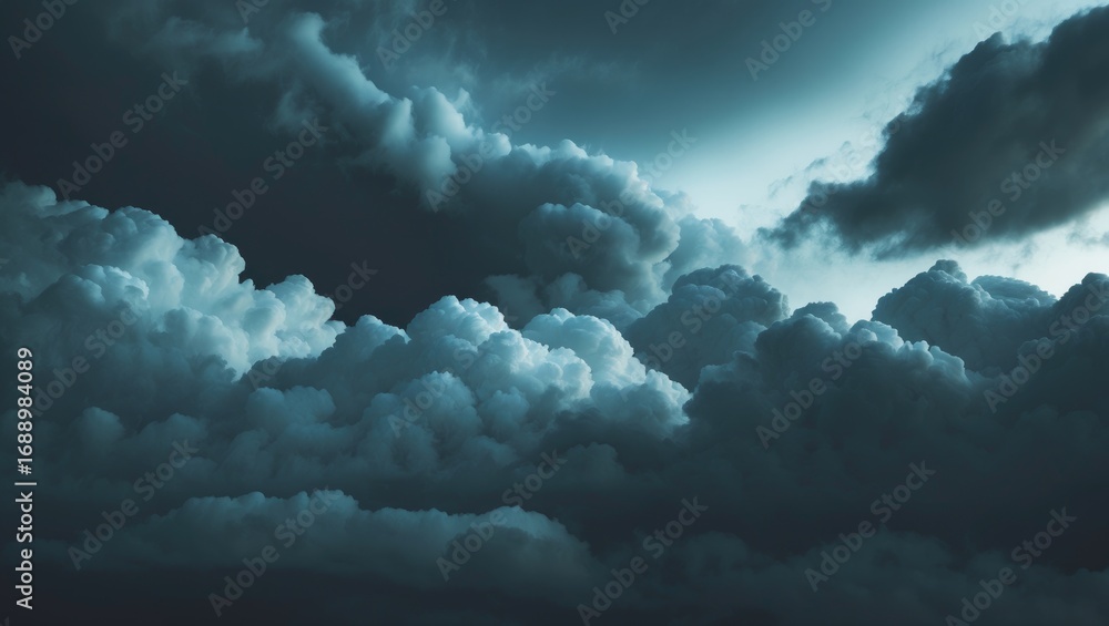 Fototapeta premium Dark stormy clouds with a gap revealing brighter light, creating a dramatic sky scene.